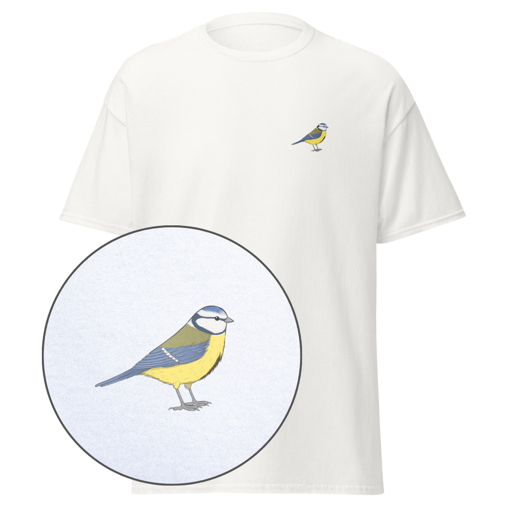 Birdex white default mockup - Blue Tit Unisex Tee