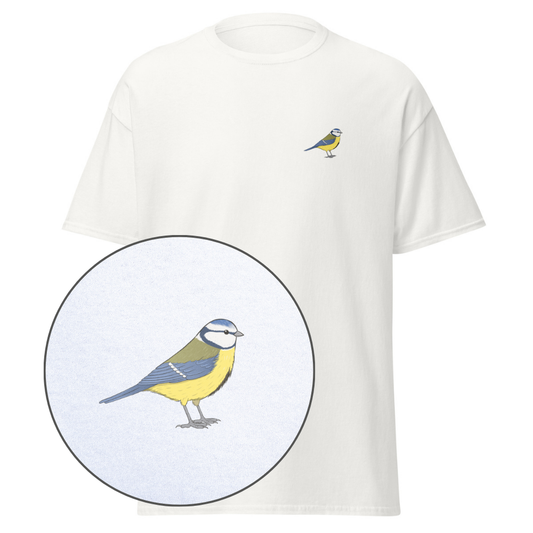 Birdex white default mockup - Blue Tit Unisex Tee