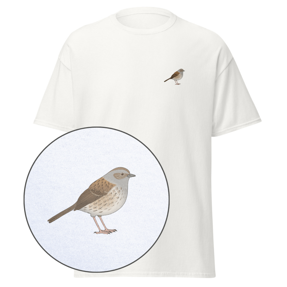 Birdex white default mockup - Dunnock Unisex Tee