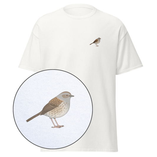 Birdex white default mockup - Dunnock Unisex Tee