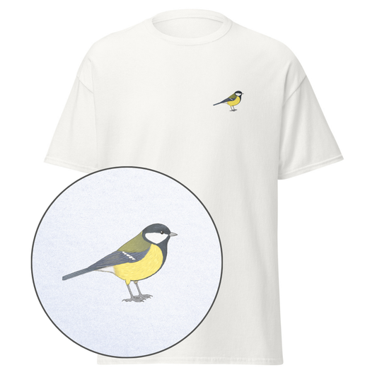 Birdex white default mockup - Great Tit Unisex Tee