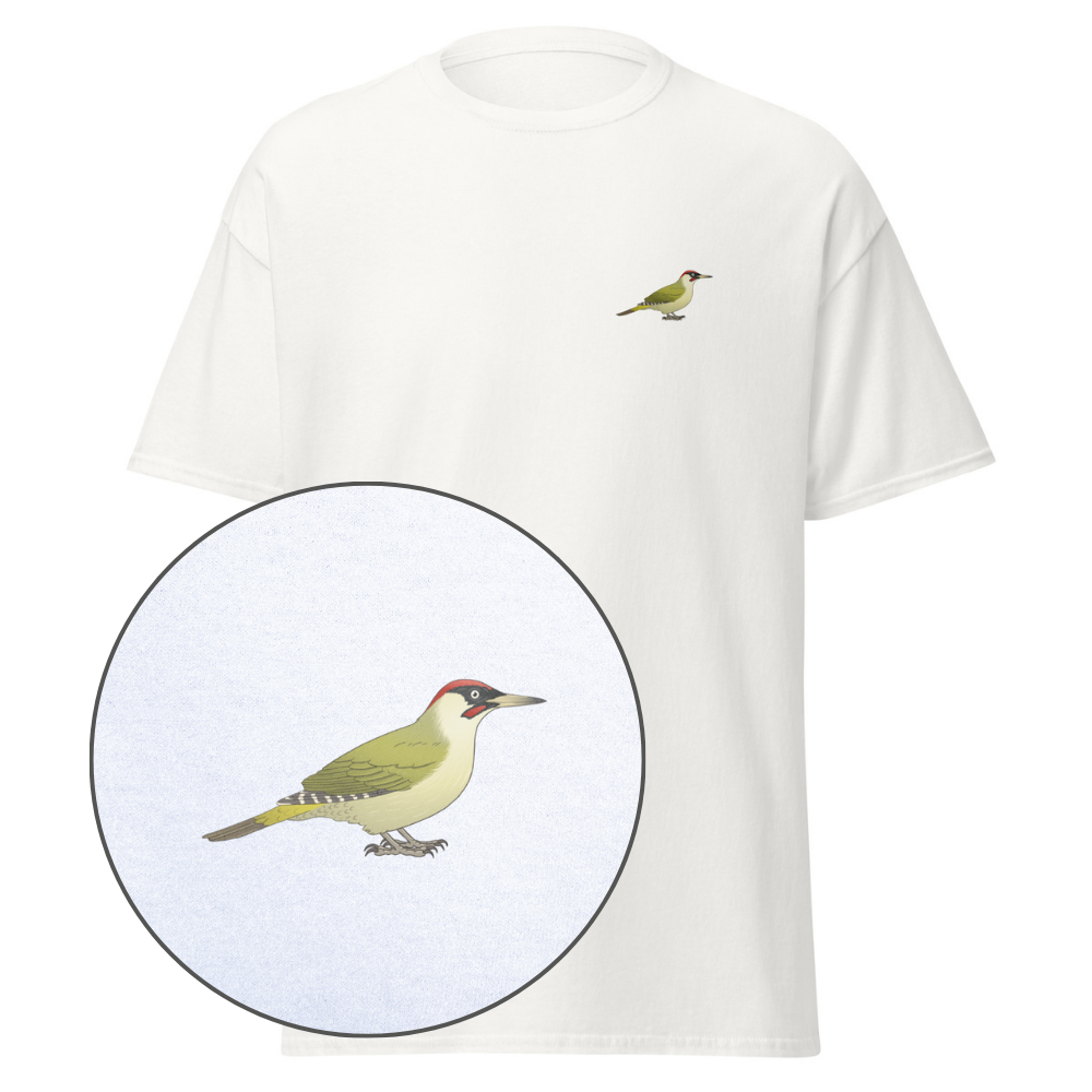 Birdex white default mockup - Green Woodpecker Unisex Tee