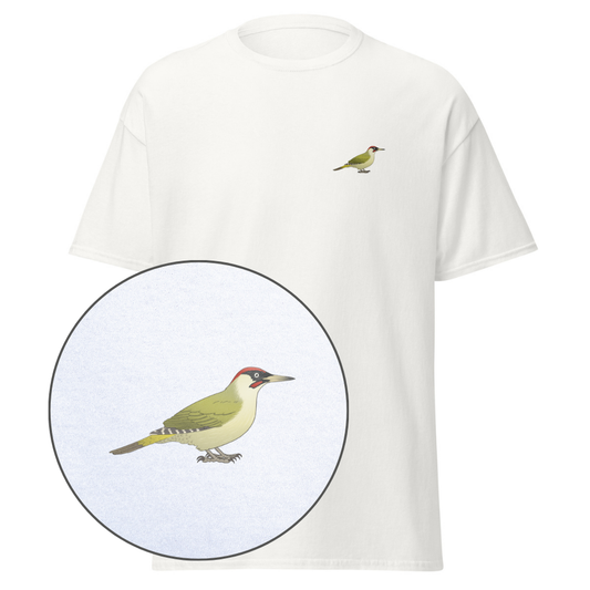 Birdex white default mockup - Green Woodpecker Unisex Tee