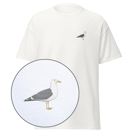 Birdex white default mockup - Lesser Black-backed Gull Unisex Tee