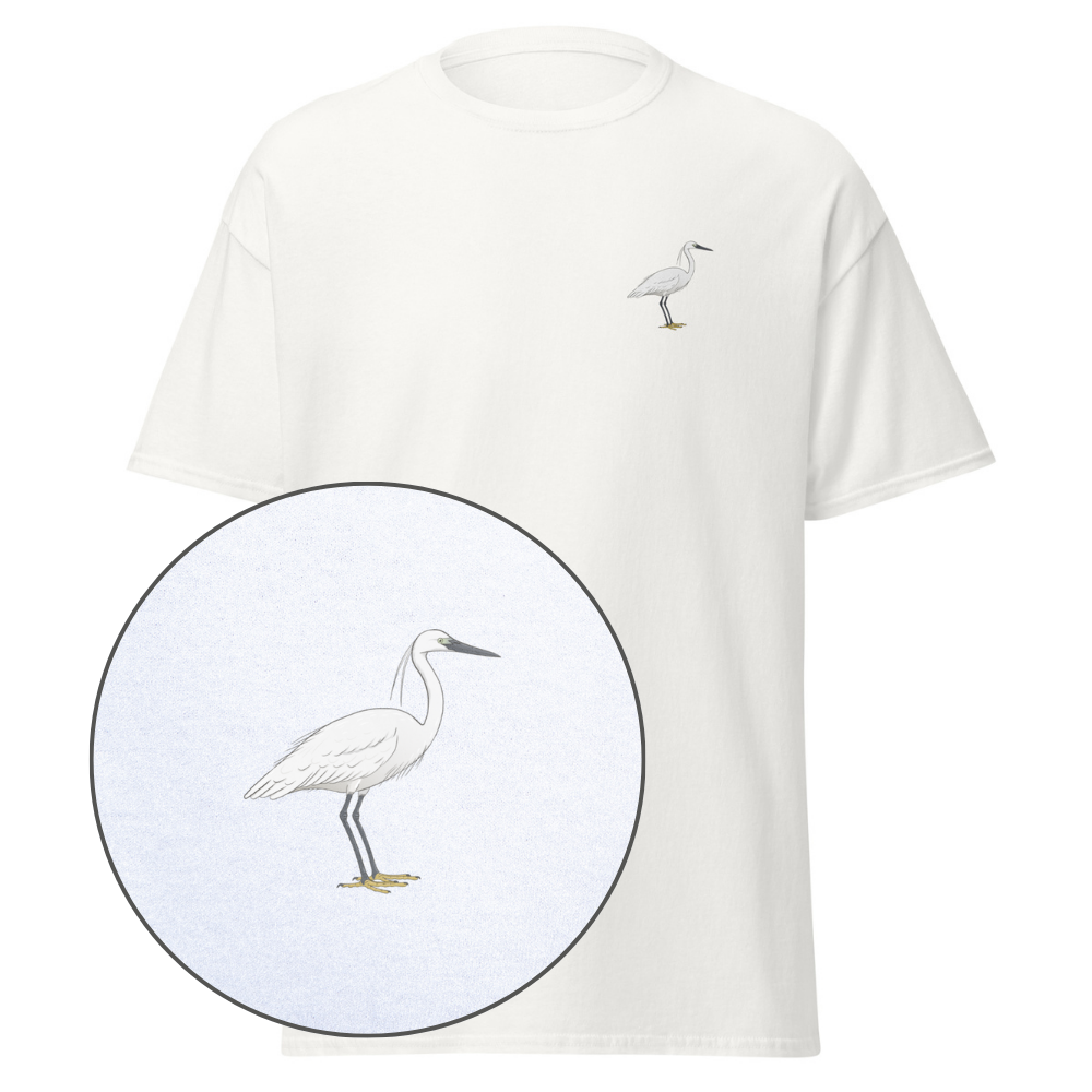 Birdex white default mockup - Little Egret Unisex Tee