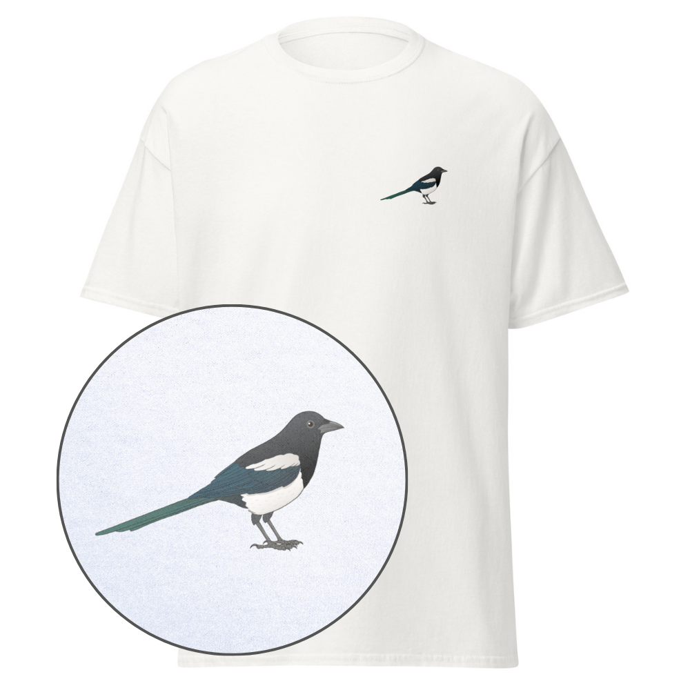 Birdex white default mockup - Magpie Unisex Tee