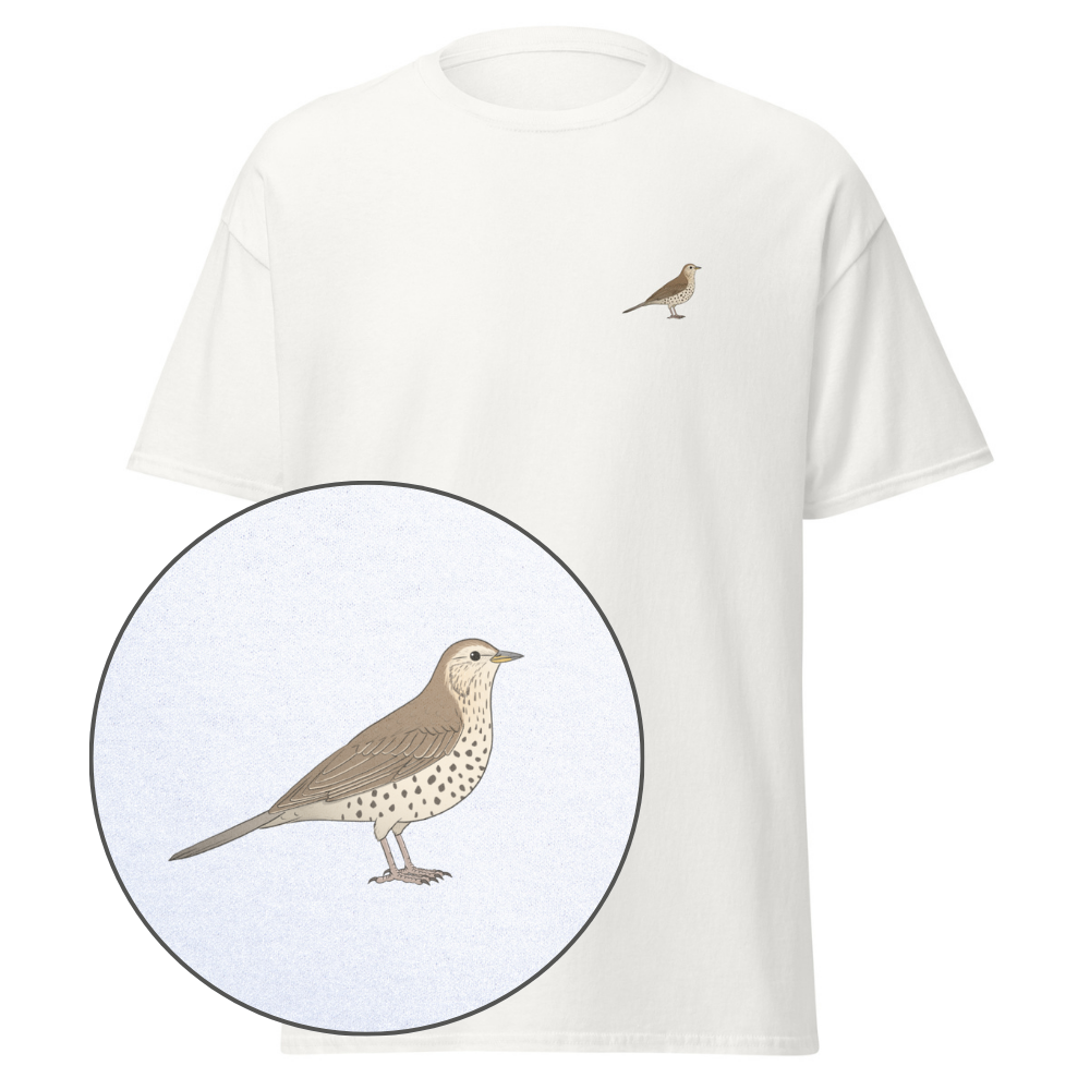 Birdex white default mockup - Mistle Thrush Unisex Tee