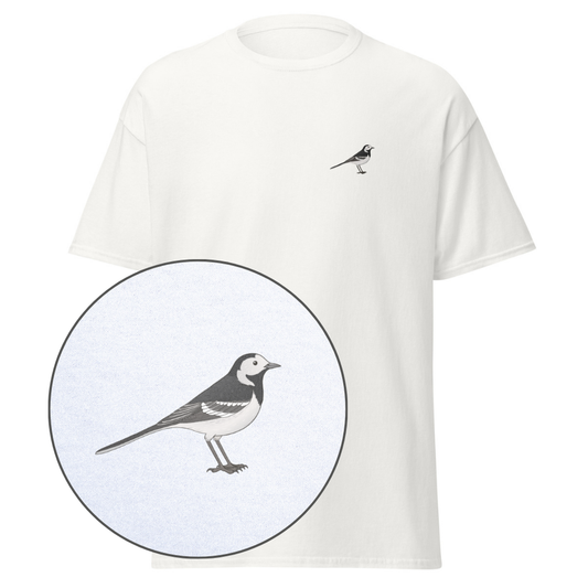 Birdex white default mockup - Pied Wagtail Unisex Tee