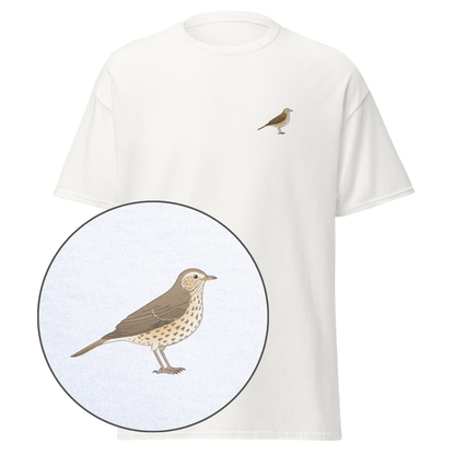 Birdex white default mockup - Song Thrush Unisex T-shirt