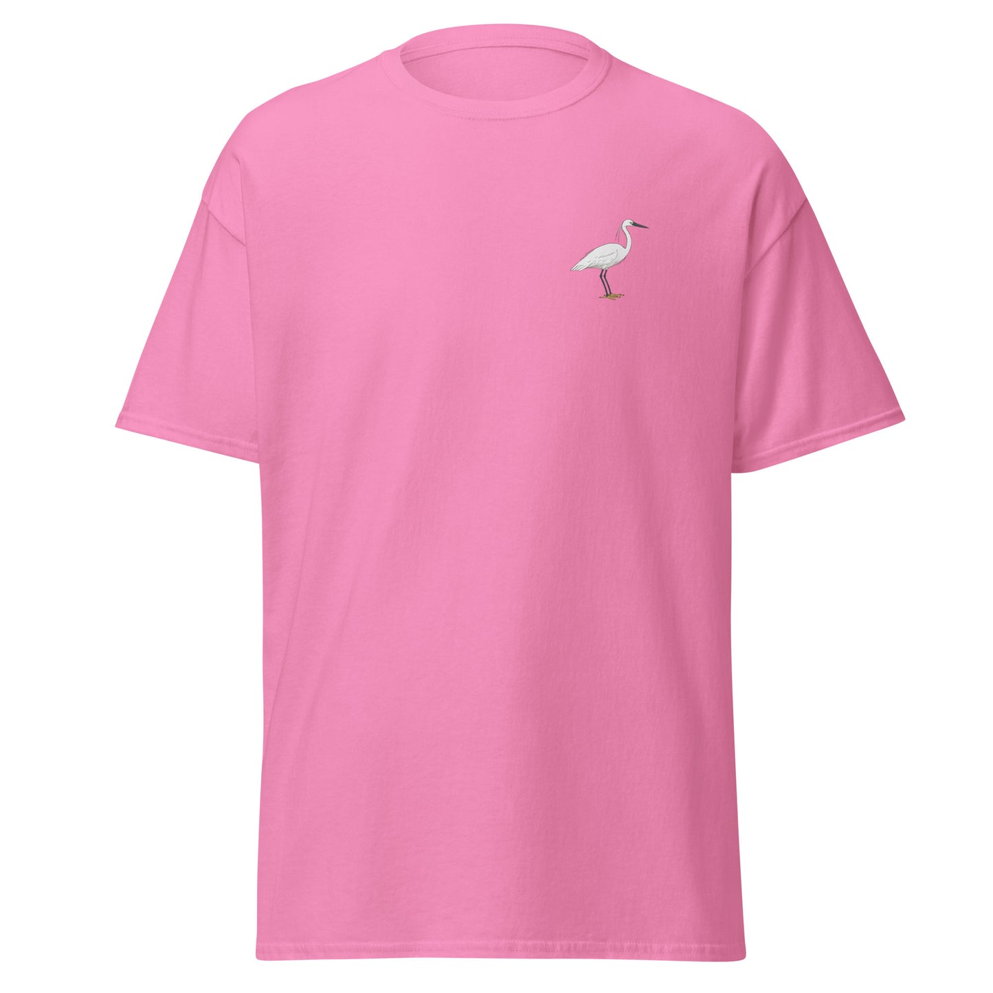 Little Egret unisex bird T-shirt in Azalea