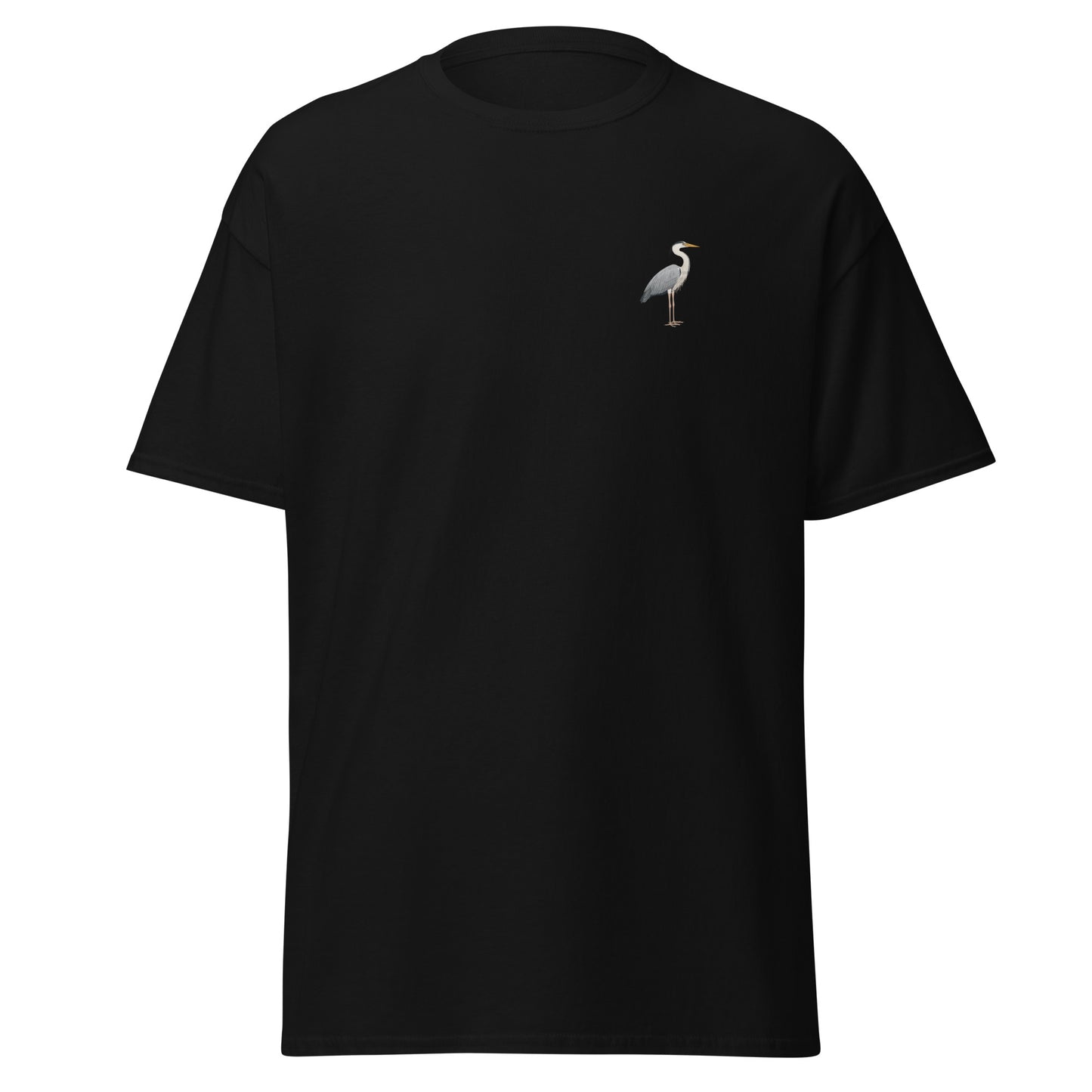 Heron unisex bird T-shirt in Black
