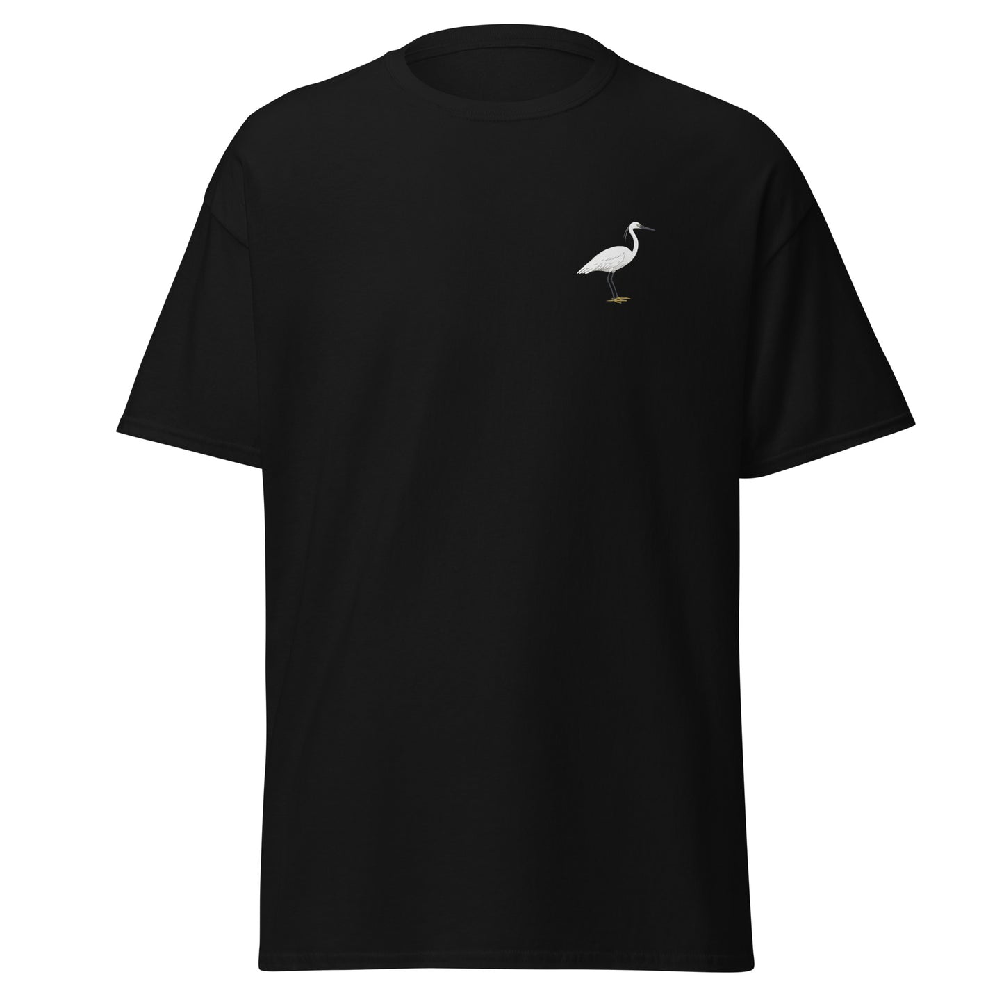Little Egret unisex bird T-shirt in Black