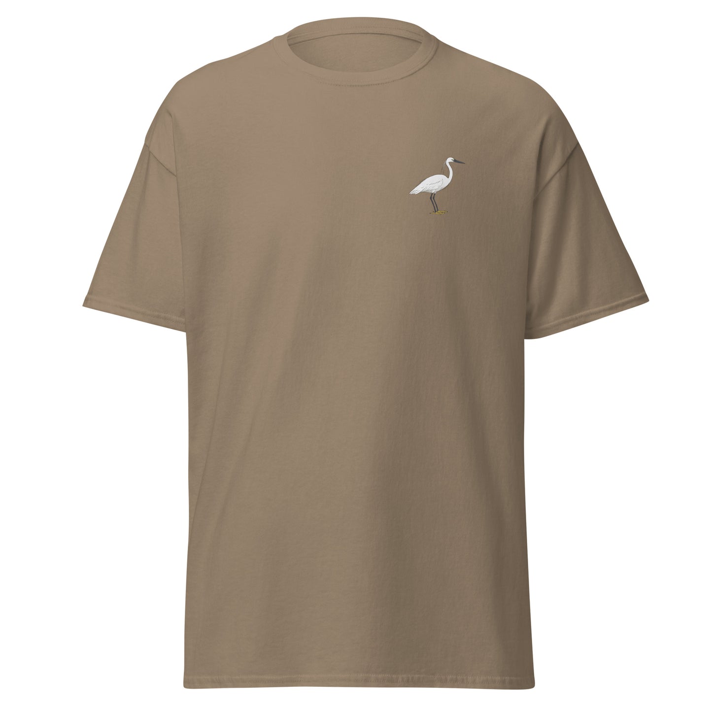 Little Egret unisex bird T-shirt in Brown Savana