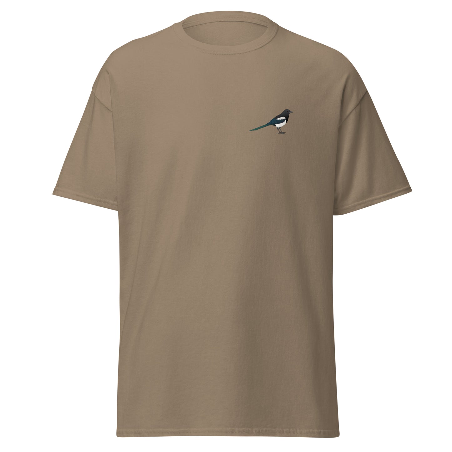 Magpie unisex bird T-shirt in Brown Savana