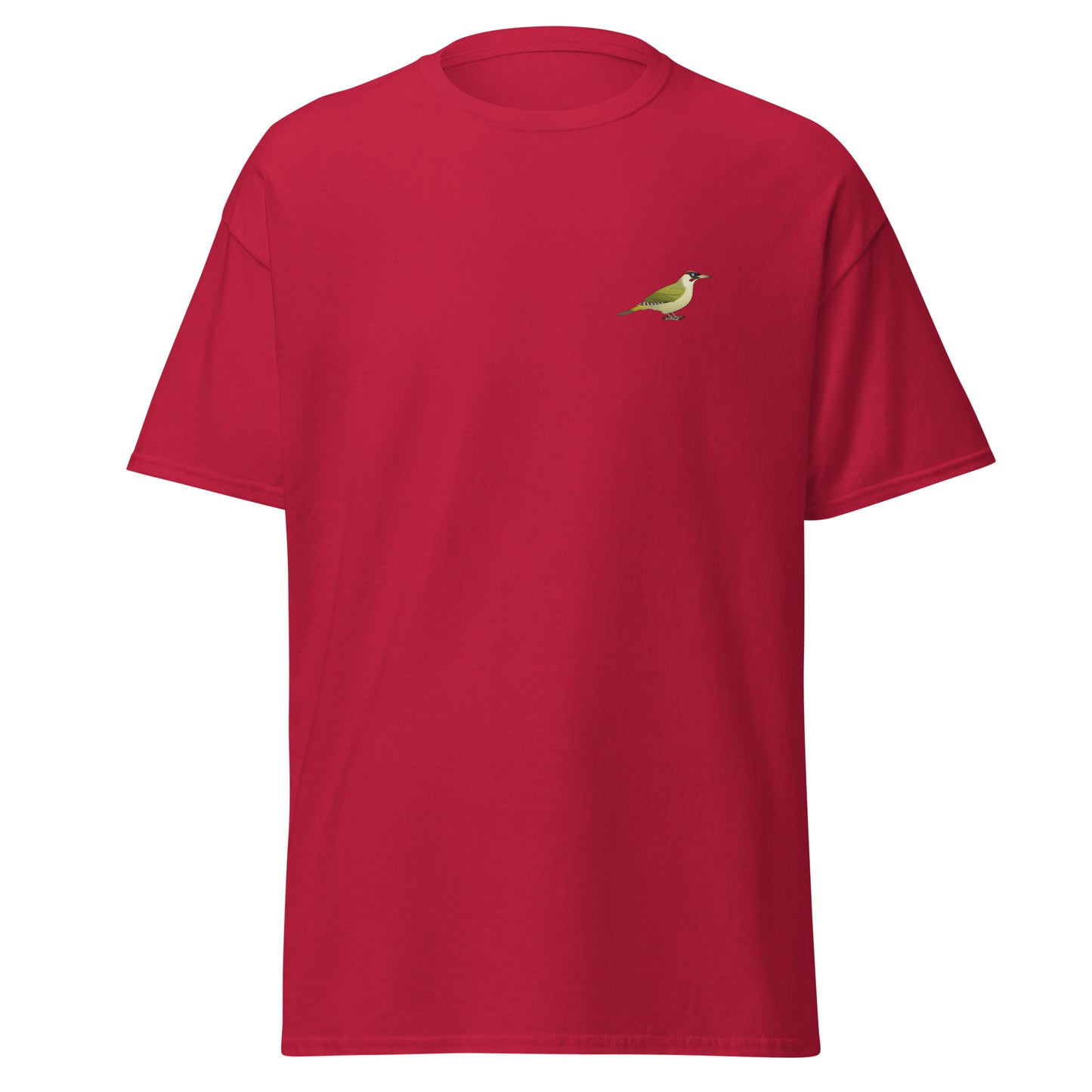 Green Woodpecker unisex bird T-shirt in Cardinal