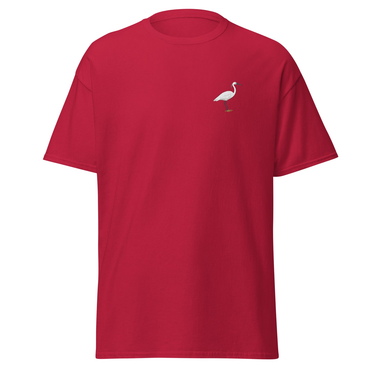 Little Egret unisex bird T-shirt in Cardinal