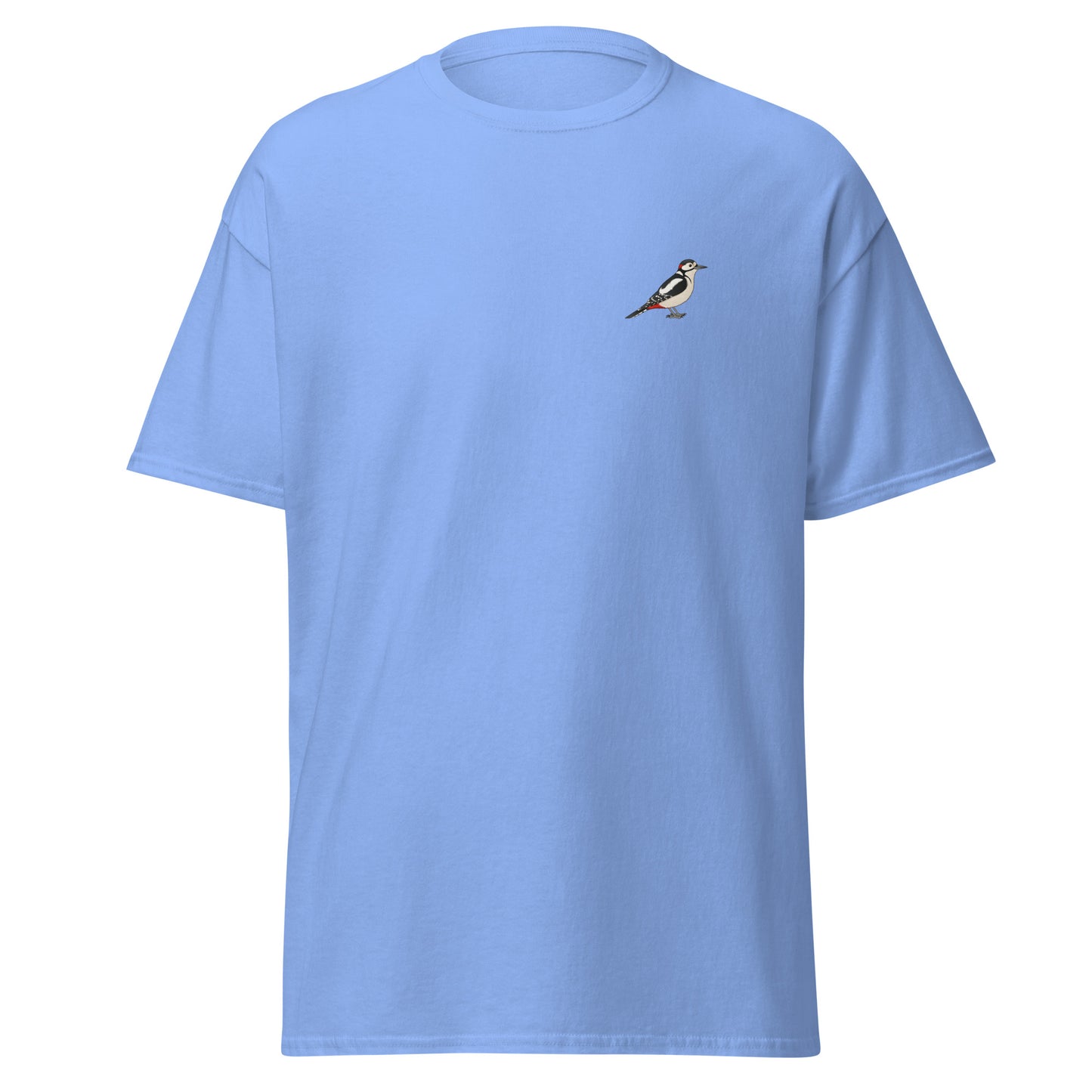 Great Spotted Woodpecker unisex bird T-shirt in Carolina Blue