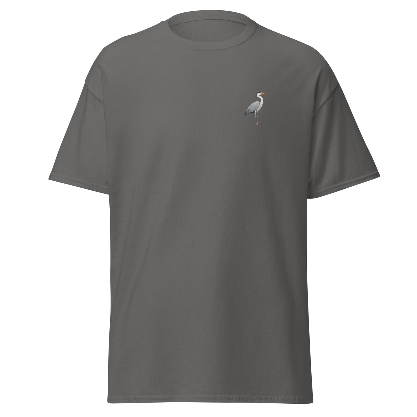 Heron unisex bird T-shirt in Charcoal