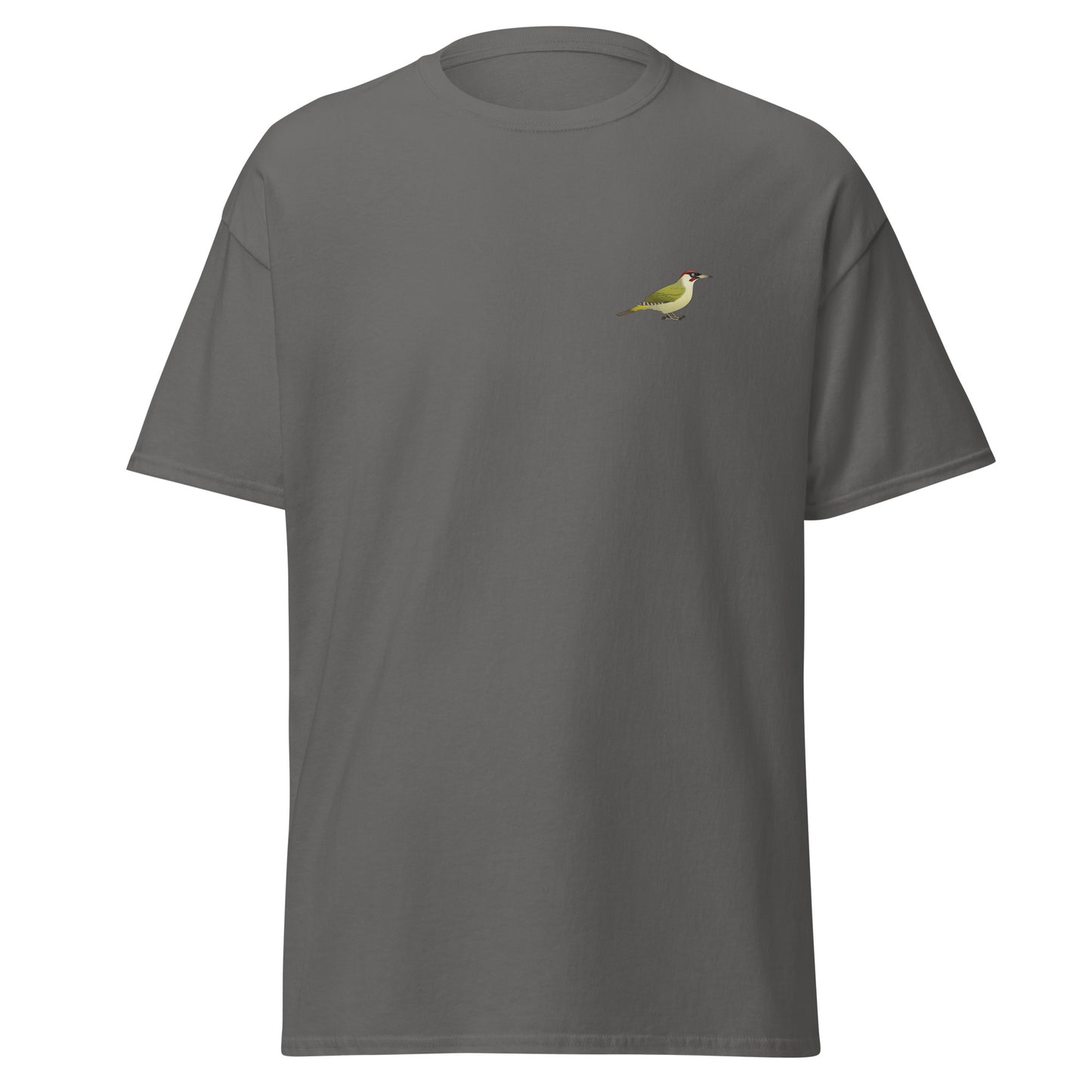Green Woodpecker unisex bird T-shirt in Charcoal