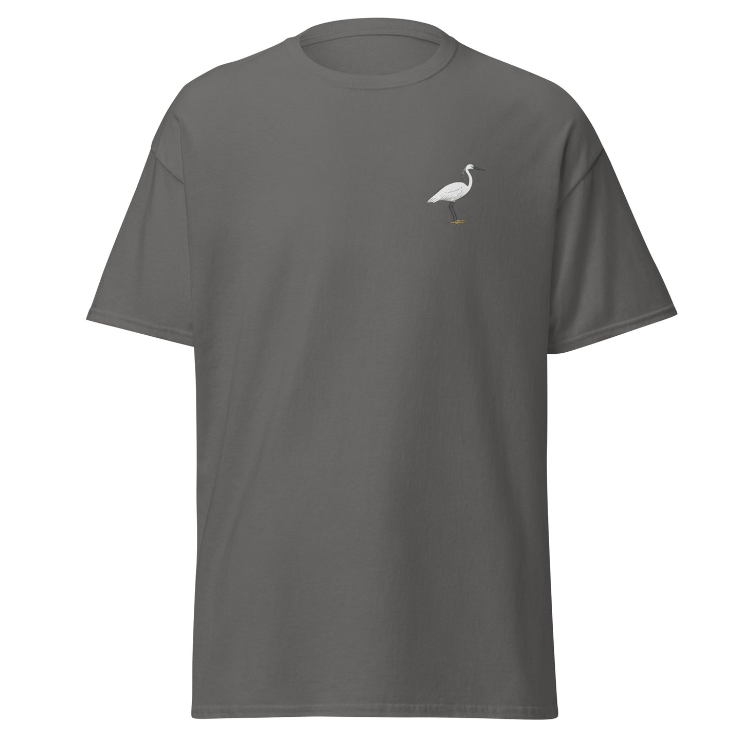 Little Egret unisex bird T-shirt in Charcoal