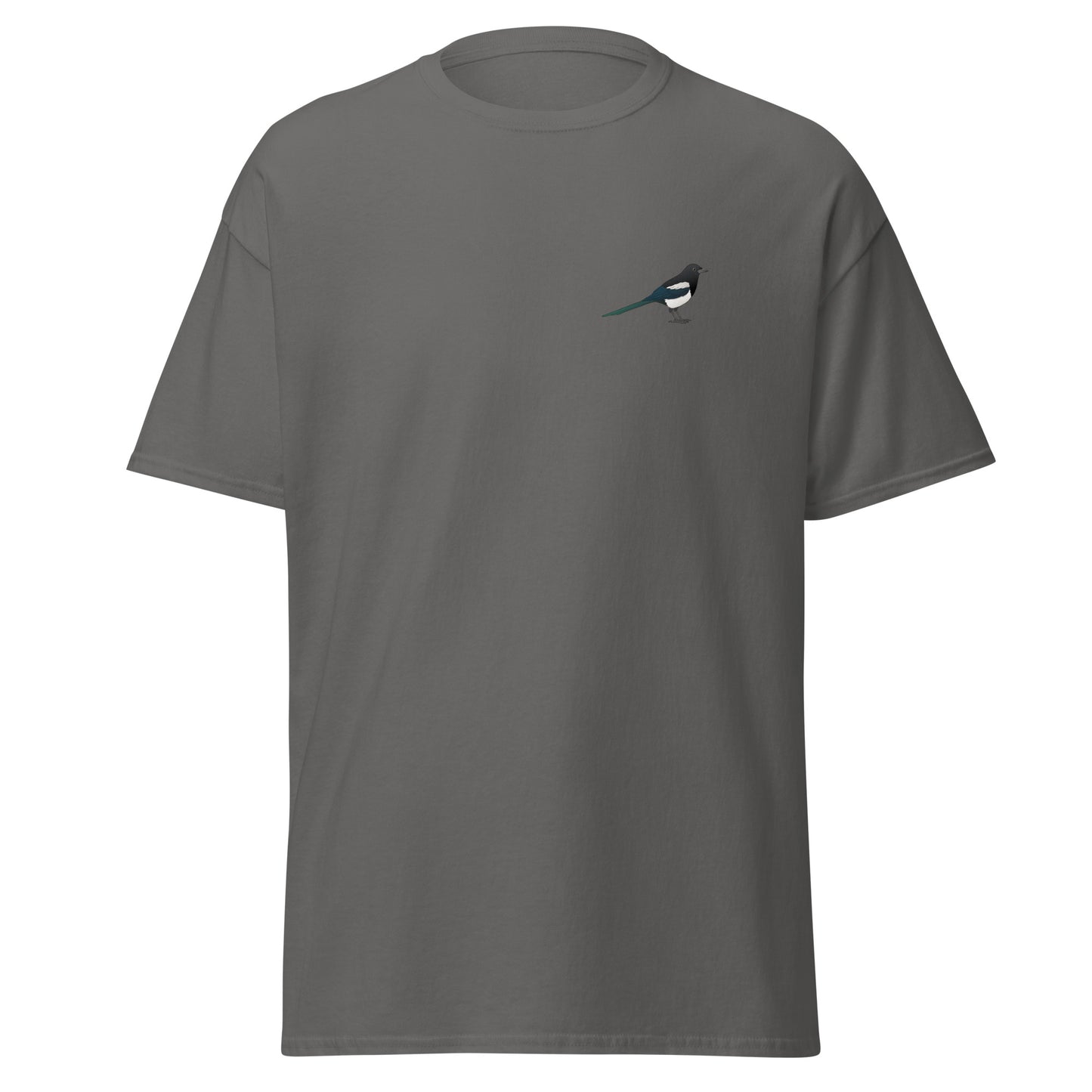 Magpie unisex bird T-shirt in Charcoal
