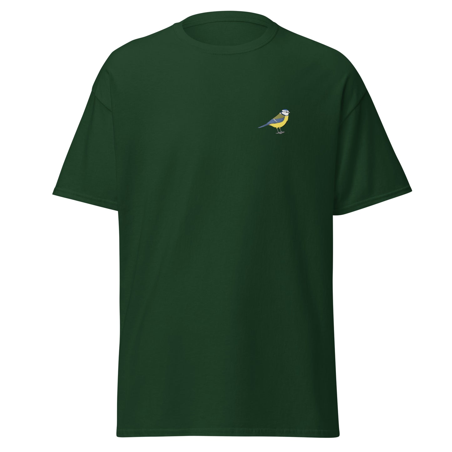 Blue Tit unisex bird T-shirt in Forest Green