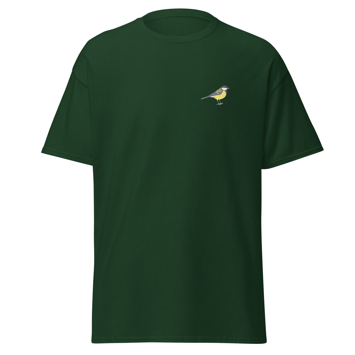 Great Tit unisex bird T-shirt in Forest Green