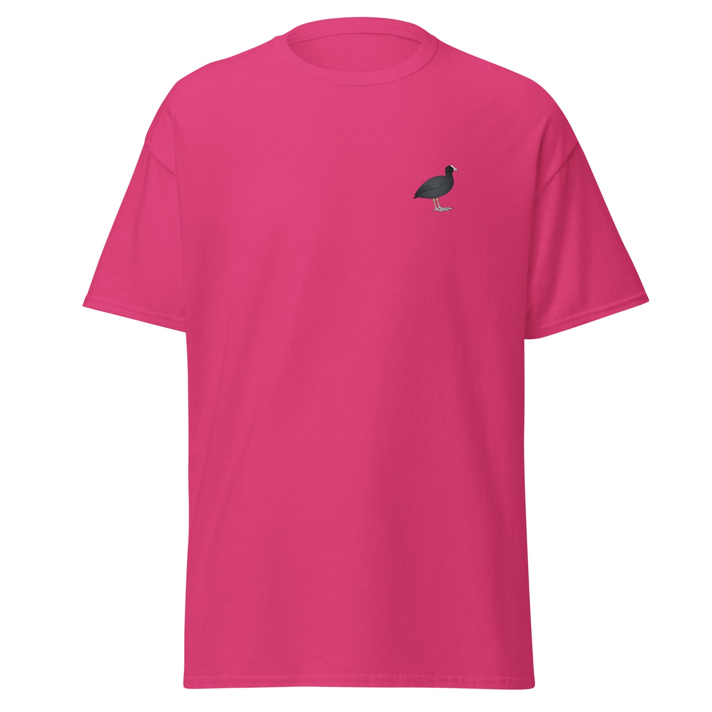 Coot unisex bird T-shirt in Heliconia