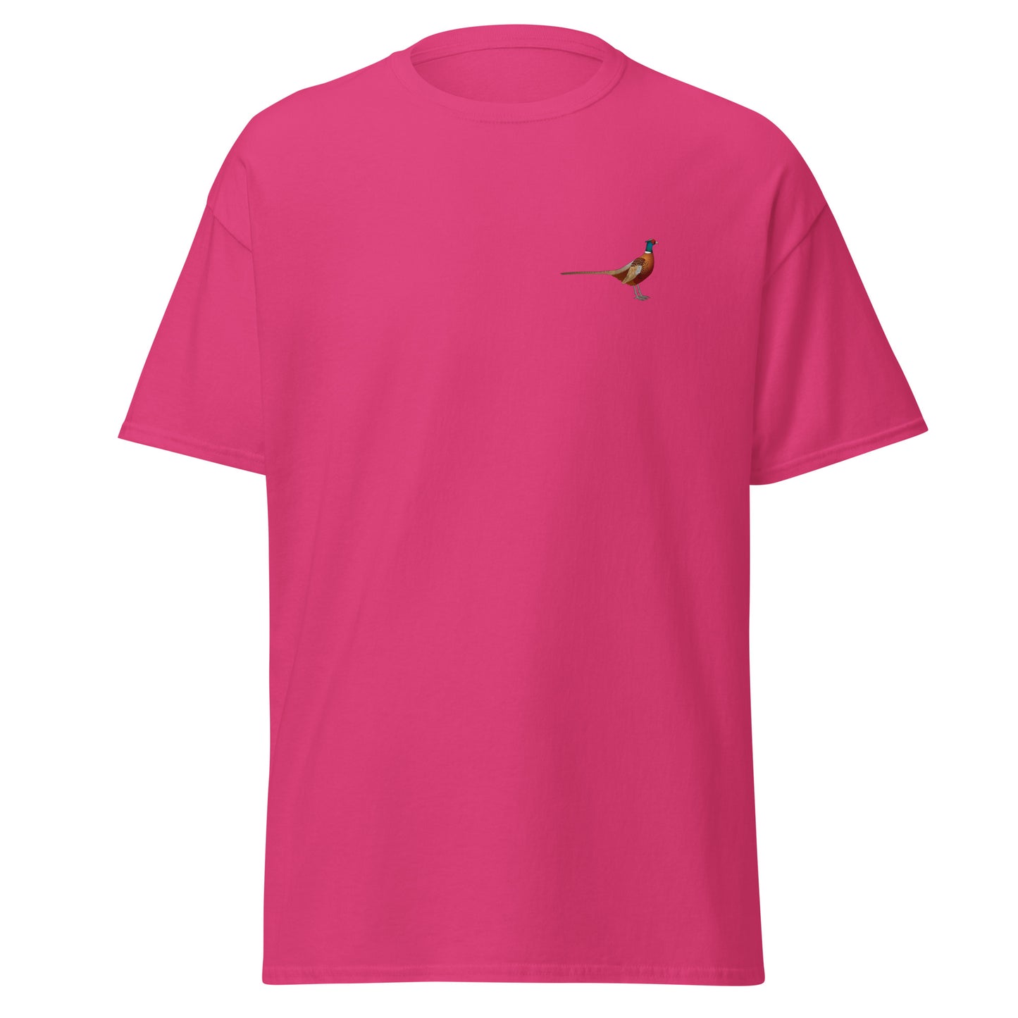 Pheasant unisex bird T-shirt in Heliconia
