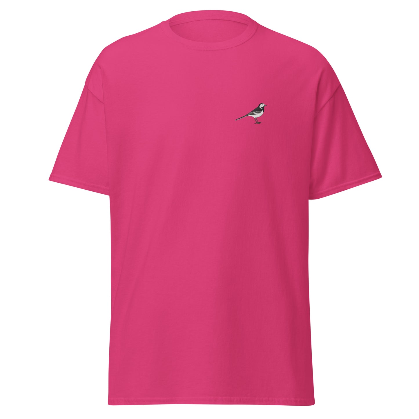 Pied Wagtail unisex bird T-shirt in Heliconia