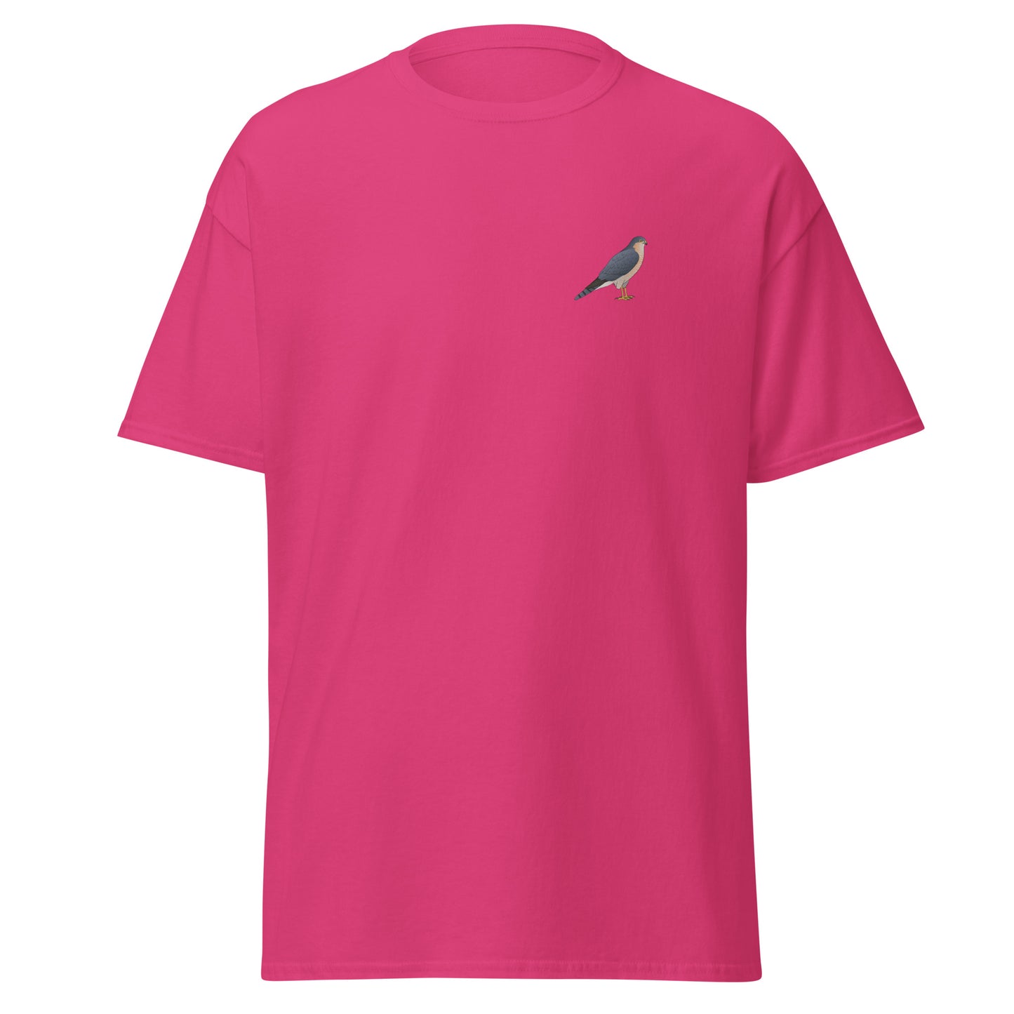 Sparrowhawk unisex bird T-shirt in Heliconia
