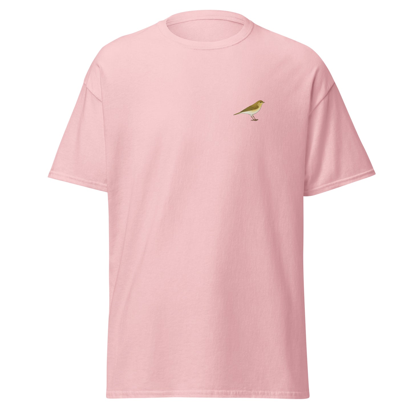 Willow Warbler unisex bird T-shirt in Light Pink
