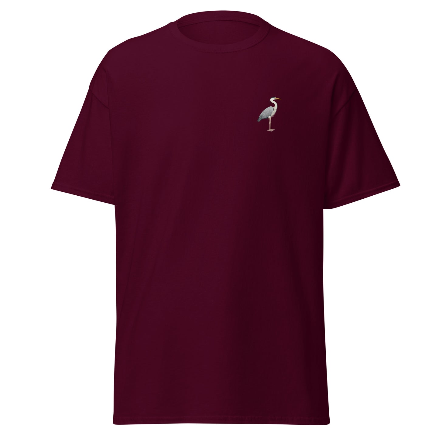 Heron unisex bird T-shirt in Maroon