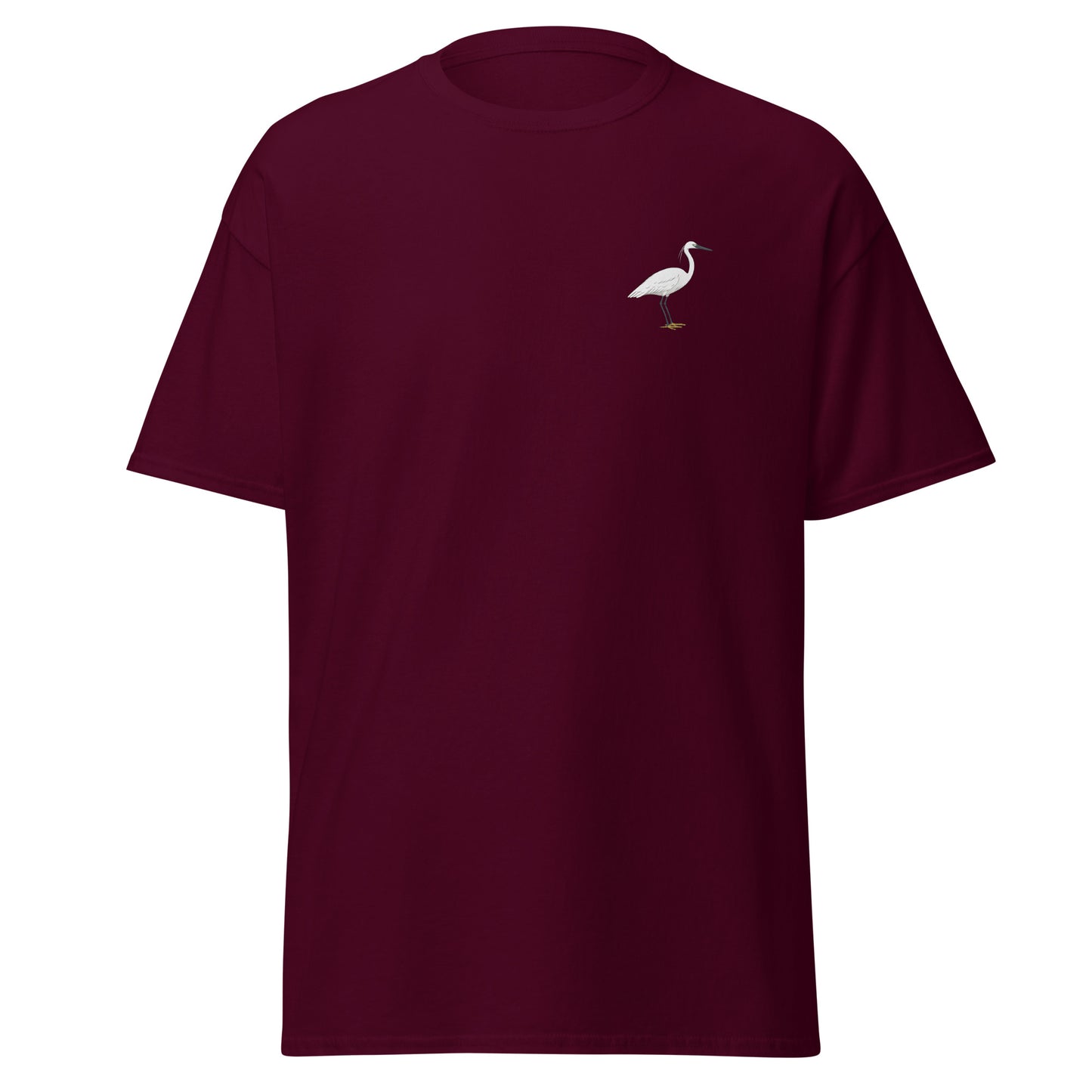 Little Egret unisex bird T-shirt in Maroon