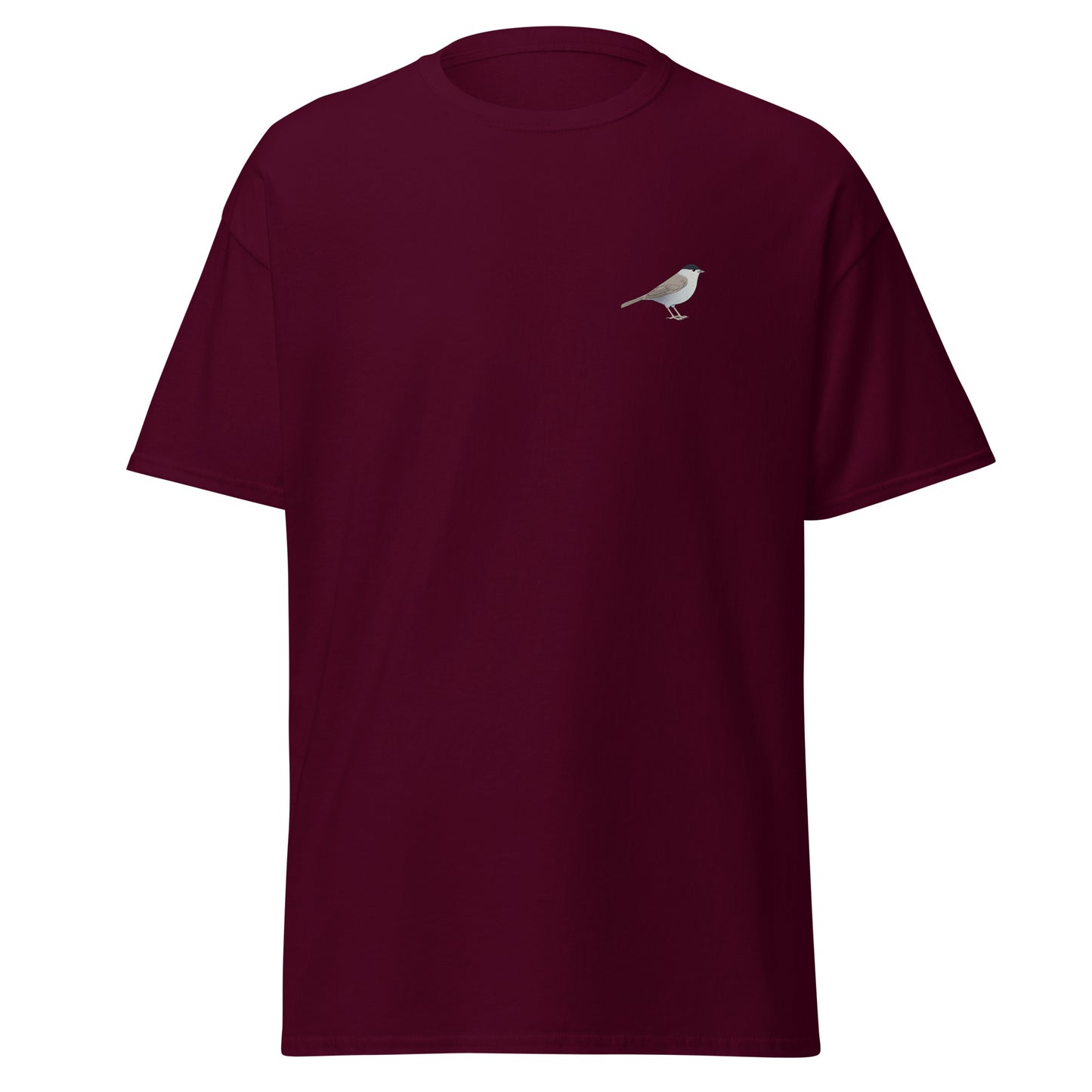 Blackcap unisex bird T-shirt in Maroon
