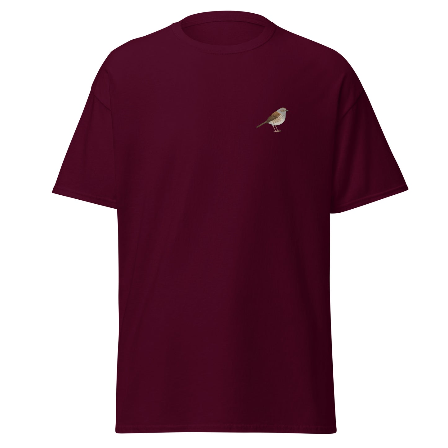 Dunnock unisex bird T-shirt in Maroon