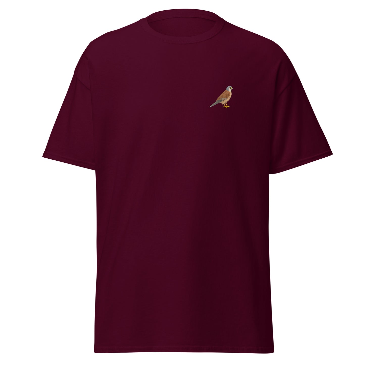 Kestrel unisex bird T-shirt in Maroon