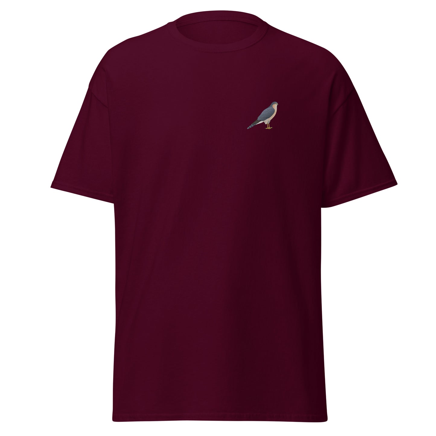 Sparrowhawk unisex bird T-shirt in Maroon
