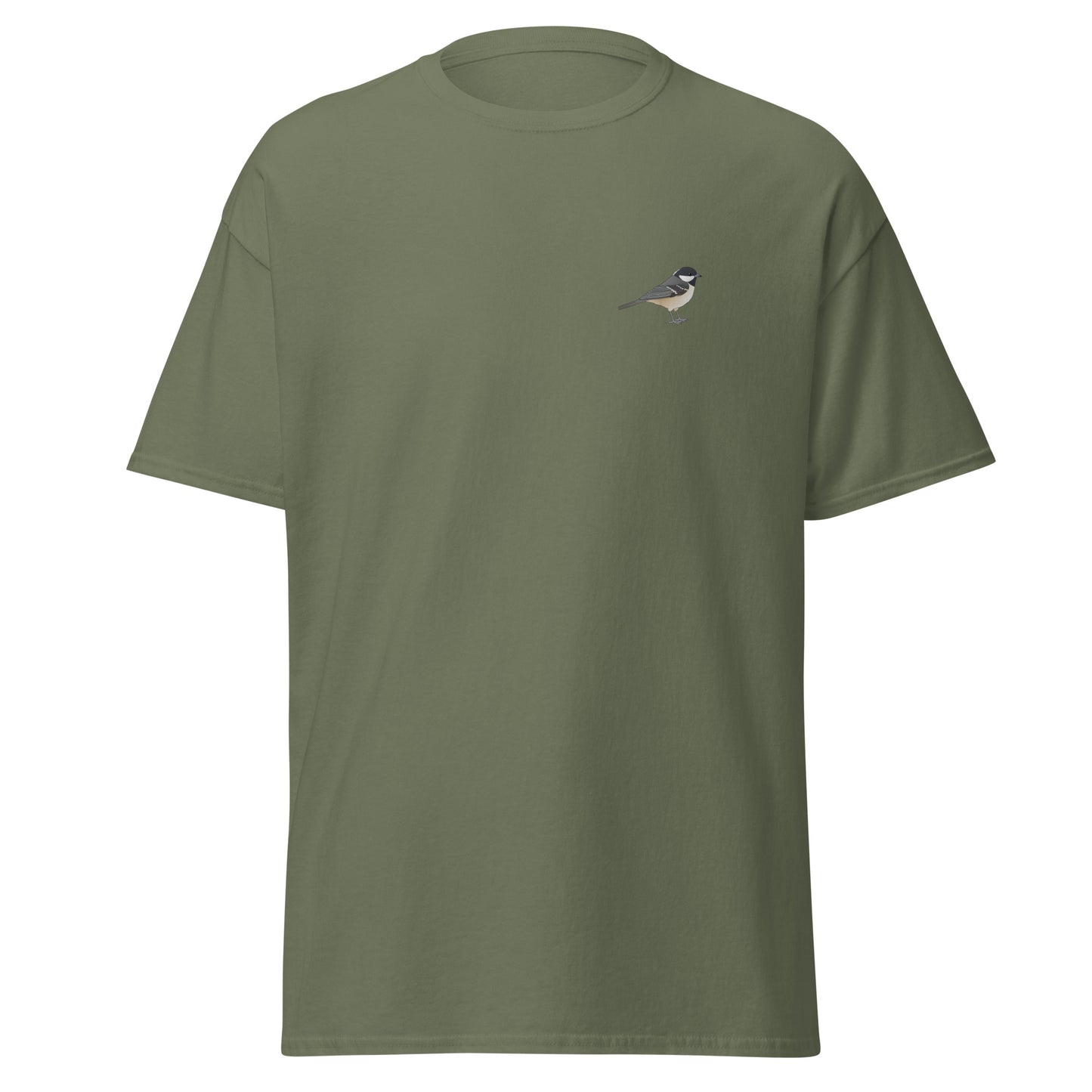 Coal Tit unisex bird T-shirt in Military Green