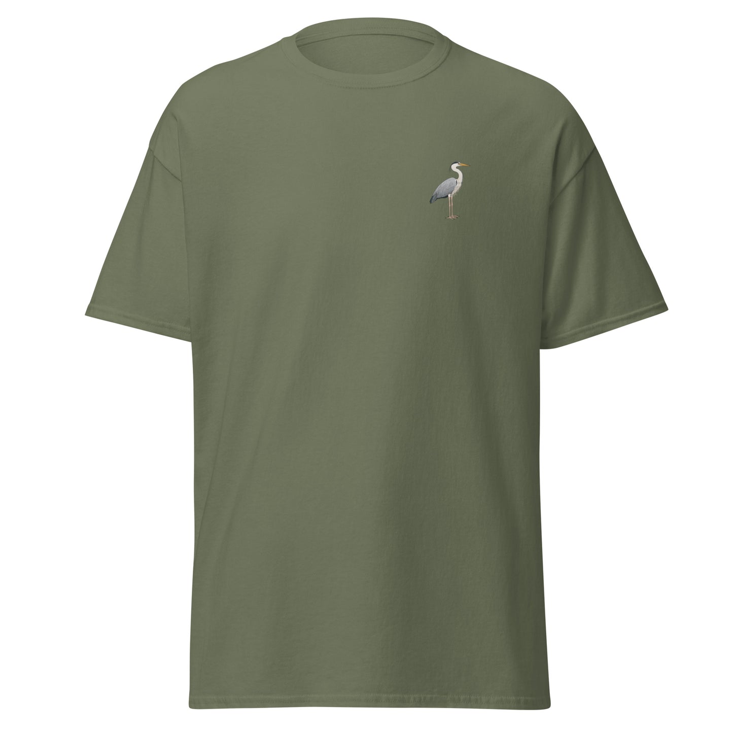 Heron unisex bird T-shirt in Military Green