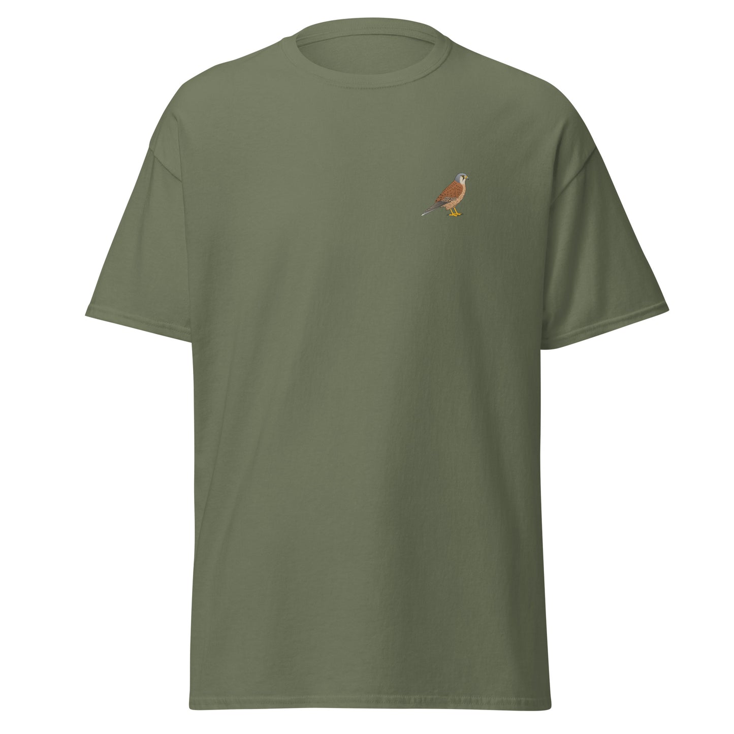 Kestrel unisex bird T-shirt in Military Green