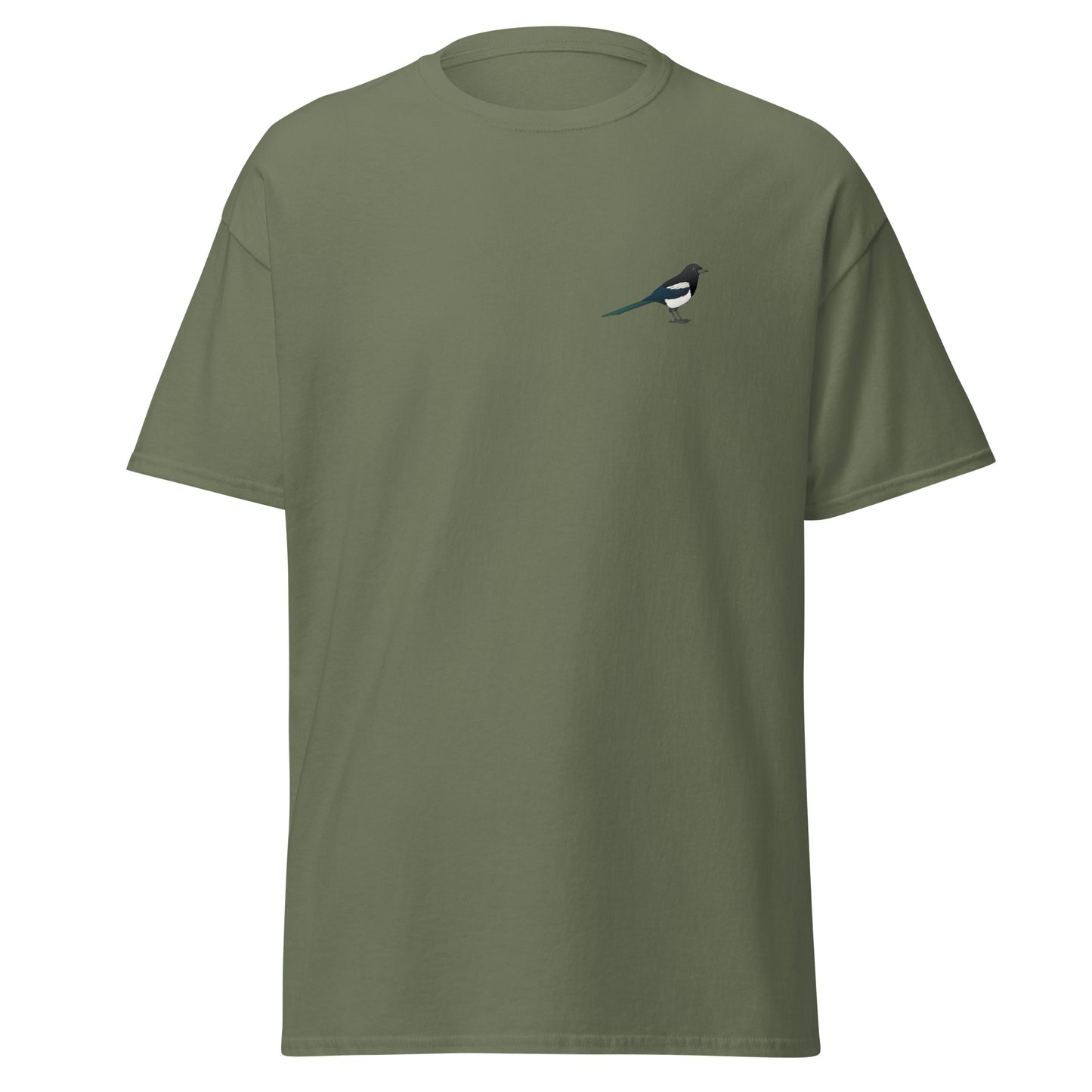 Magpie unisex bird T-shirt in Military Green