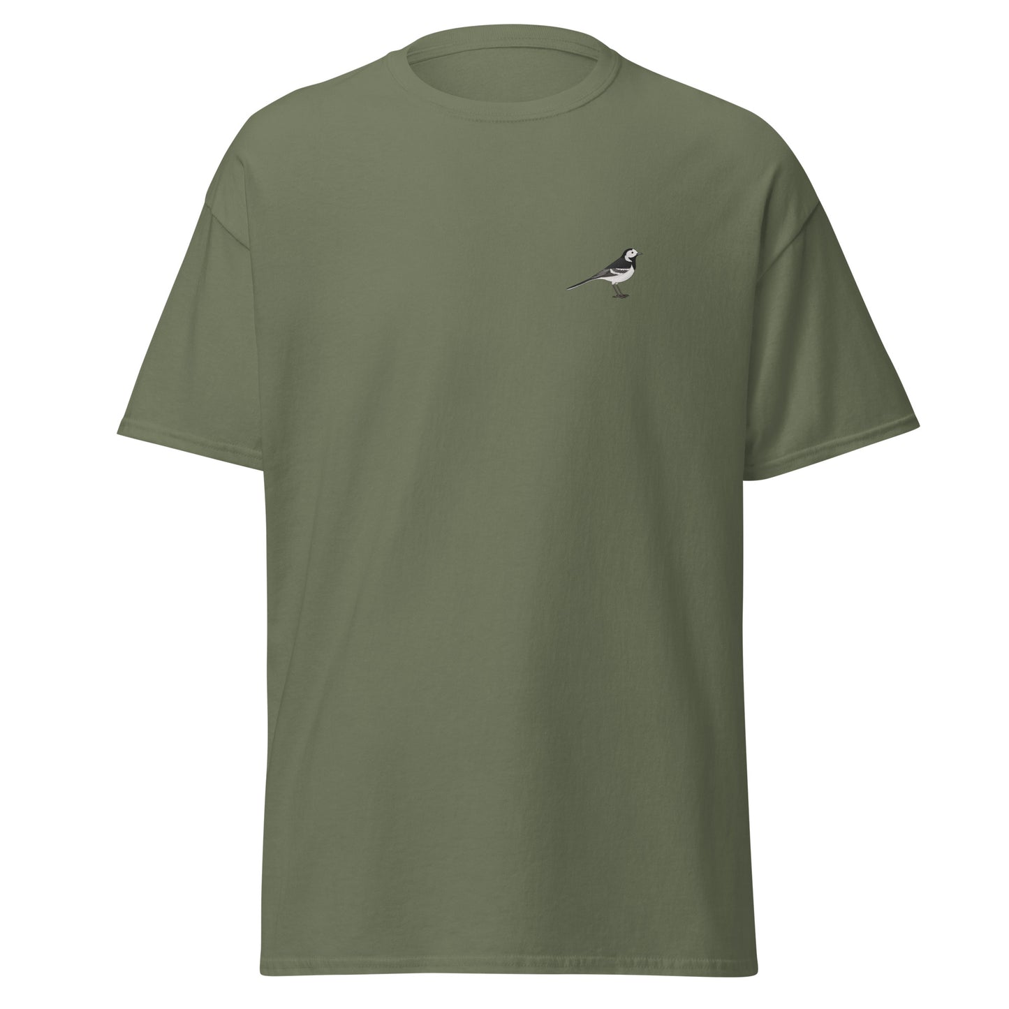 Pied Wagtail unisex bird T-shirt in Military Green