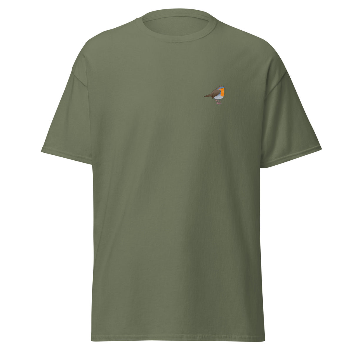 Robin unisex bird T-shirt in Military Green
