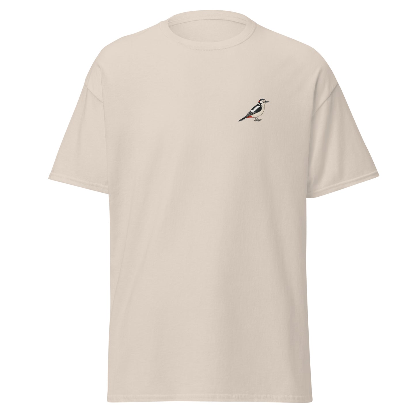 Great Spotted Woodpecker unisex bird T-shirt in Natural