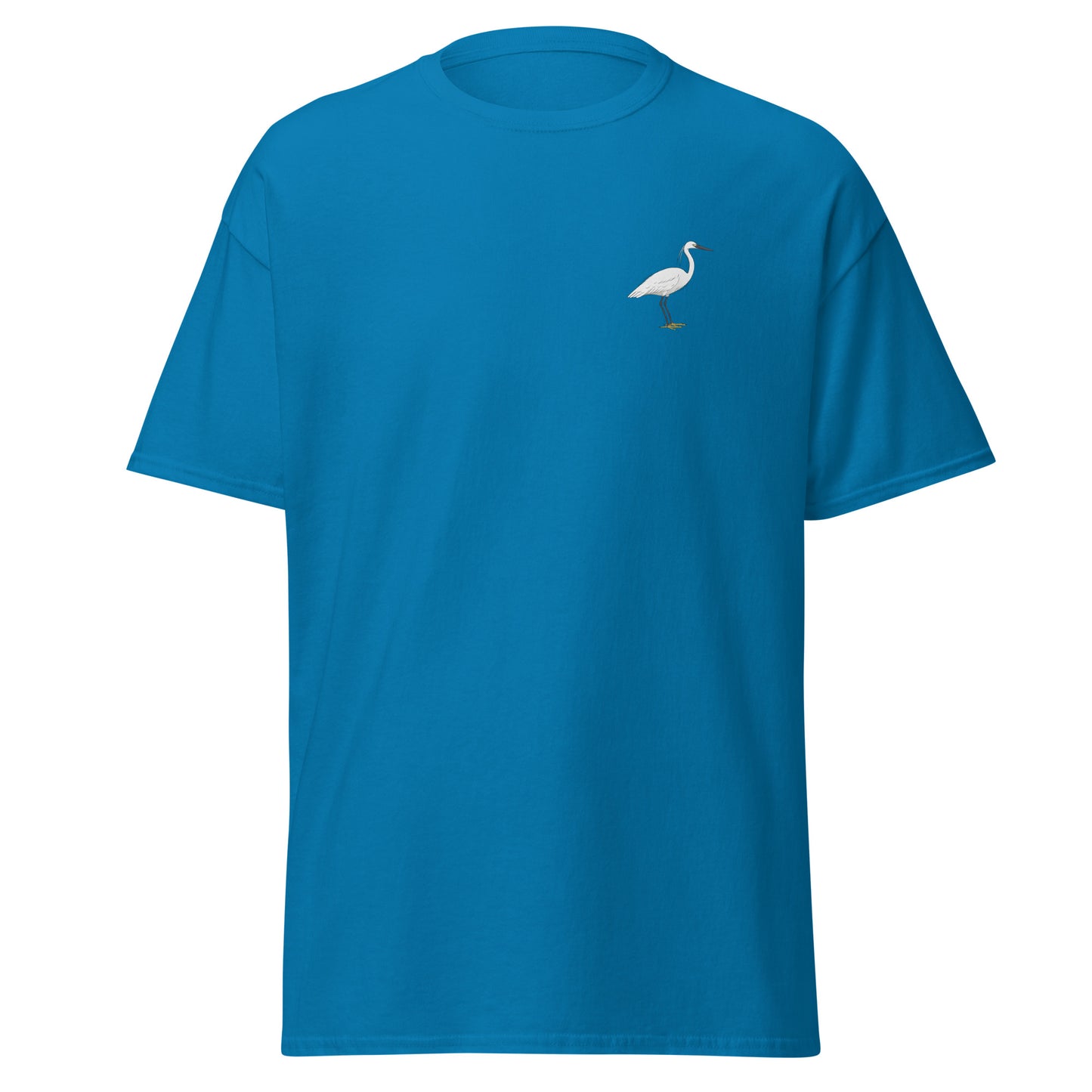 Little Egret unisex bird T-shirt in Sapphire