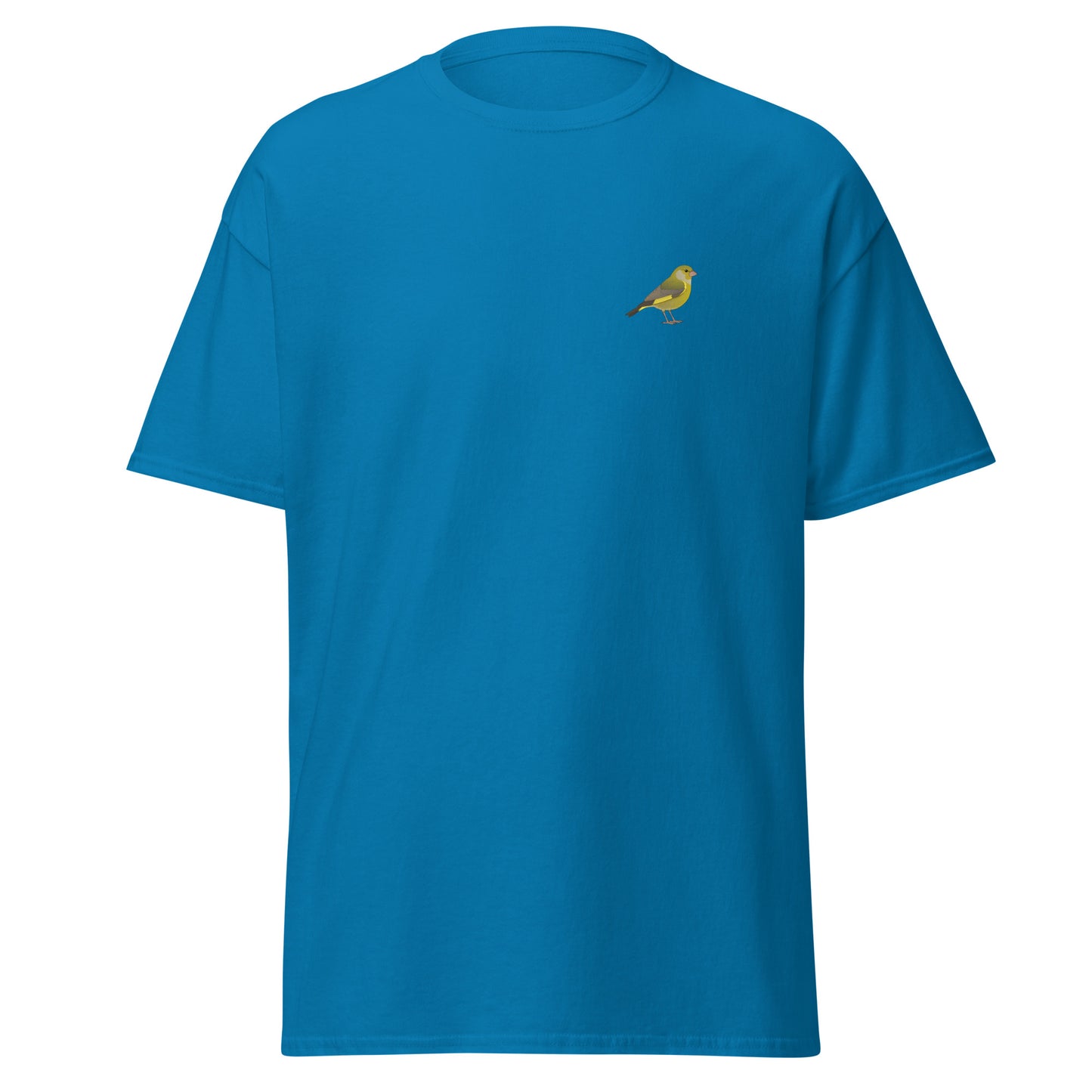 Greenfinch unisex bird T-shirt in Sapphire
