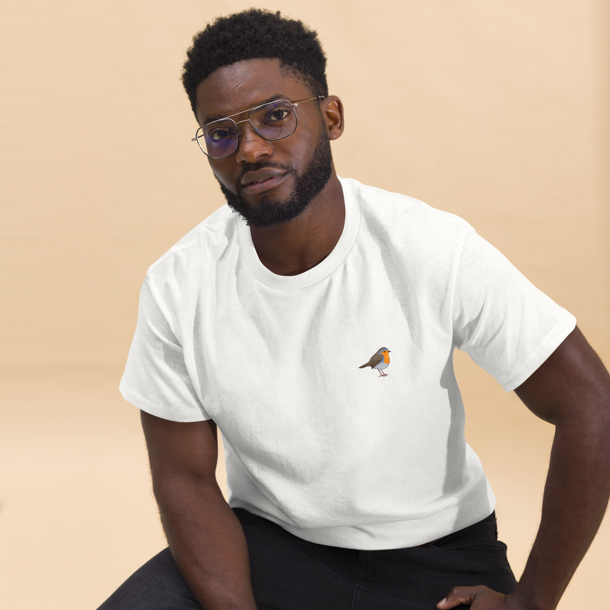 Robin unisex bird T-shirt in White alternate