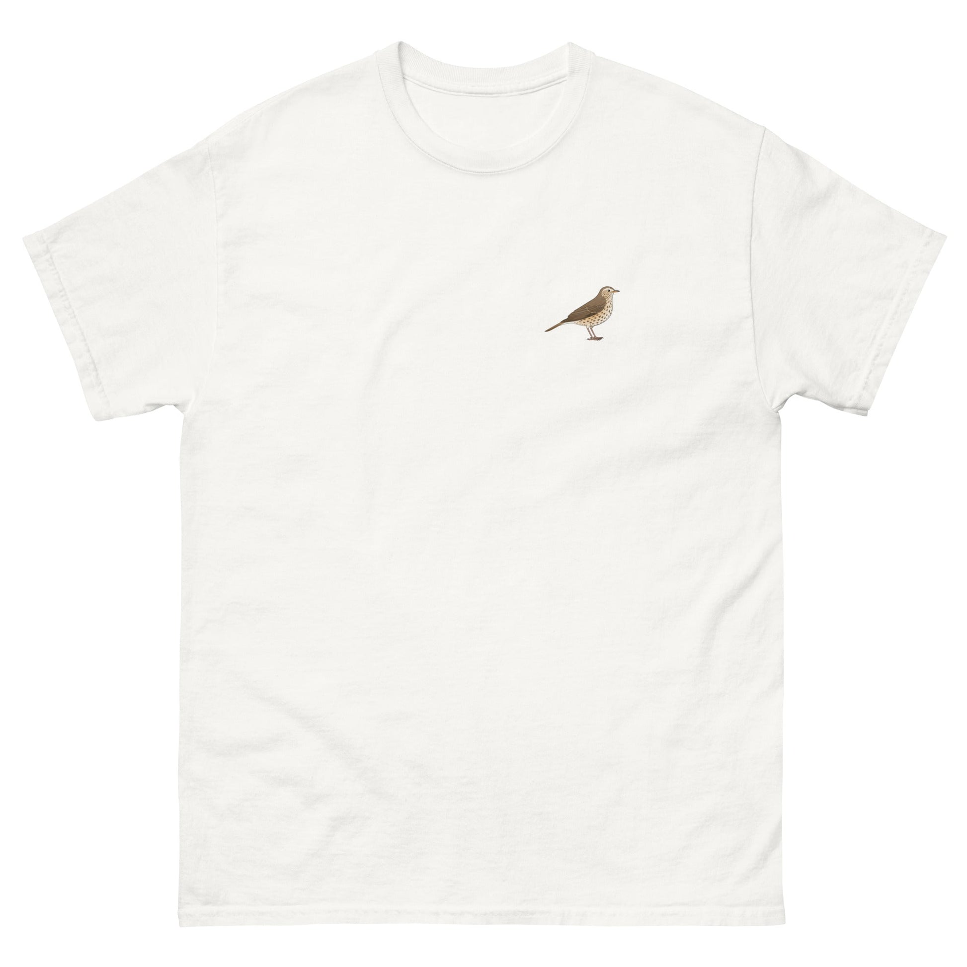 Song Thrush unisex bird T-shirt in White